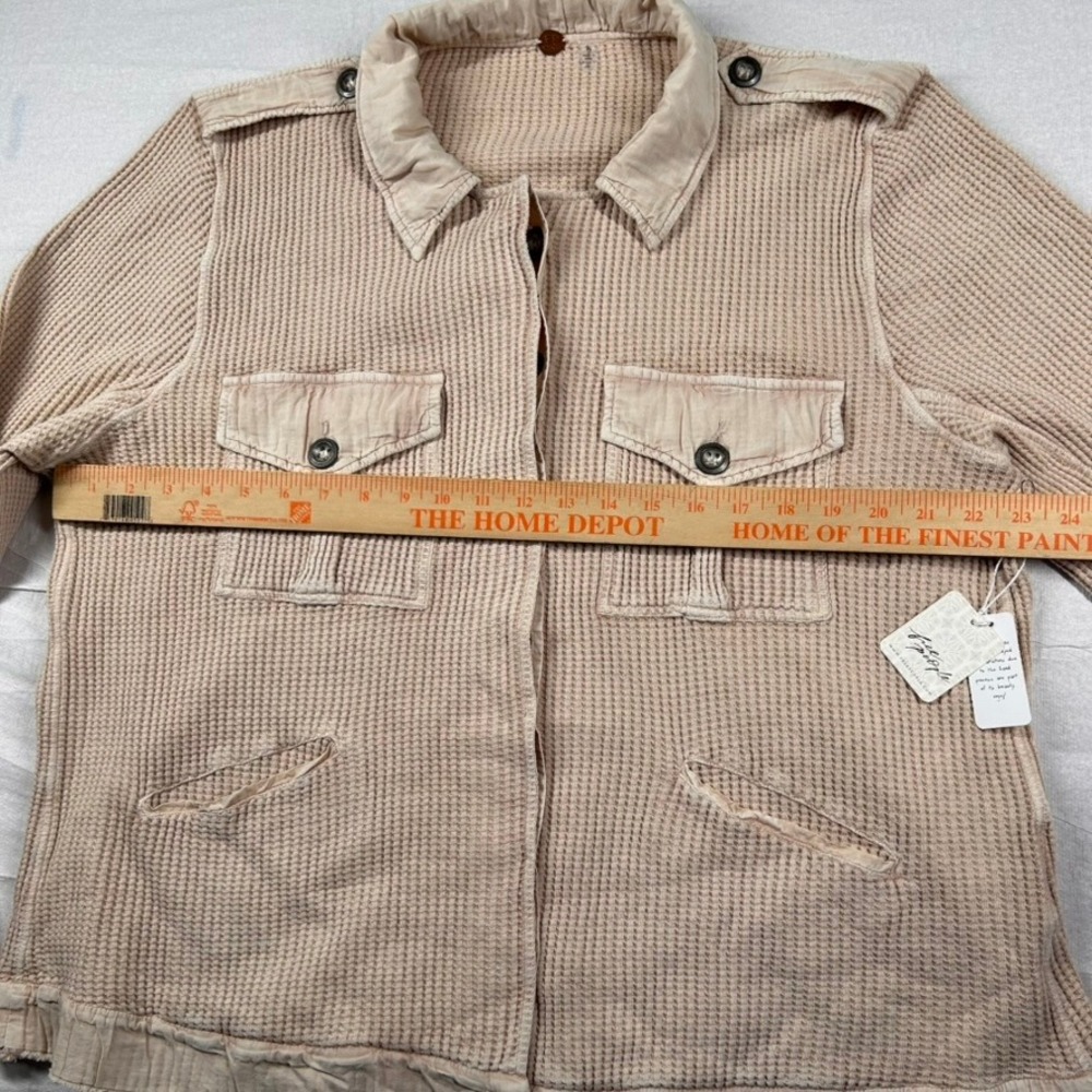 Free People FP One Waffle Knit Shacket Womens L Thermal Utility Jacket Epaulette - Picture 8 of 10